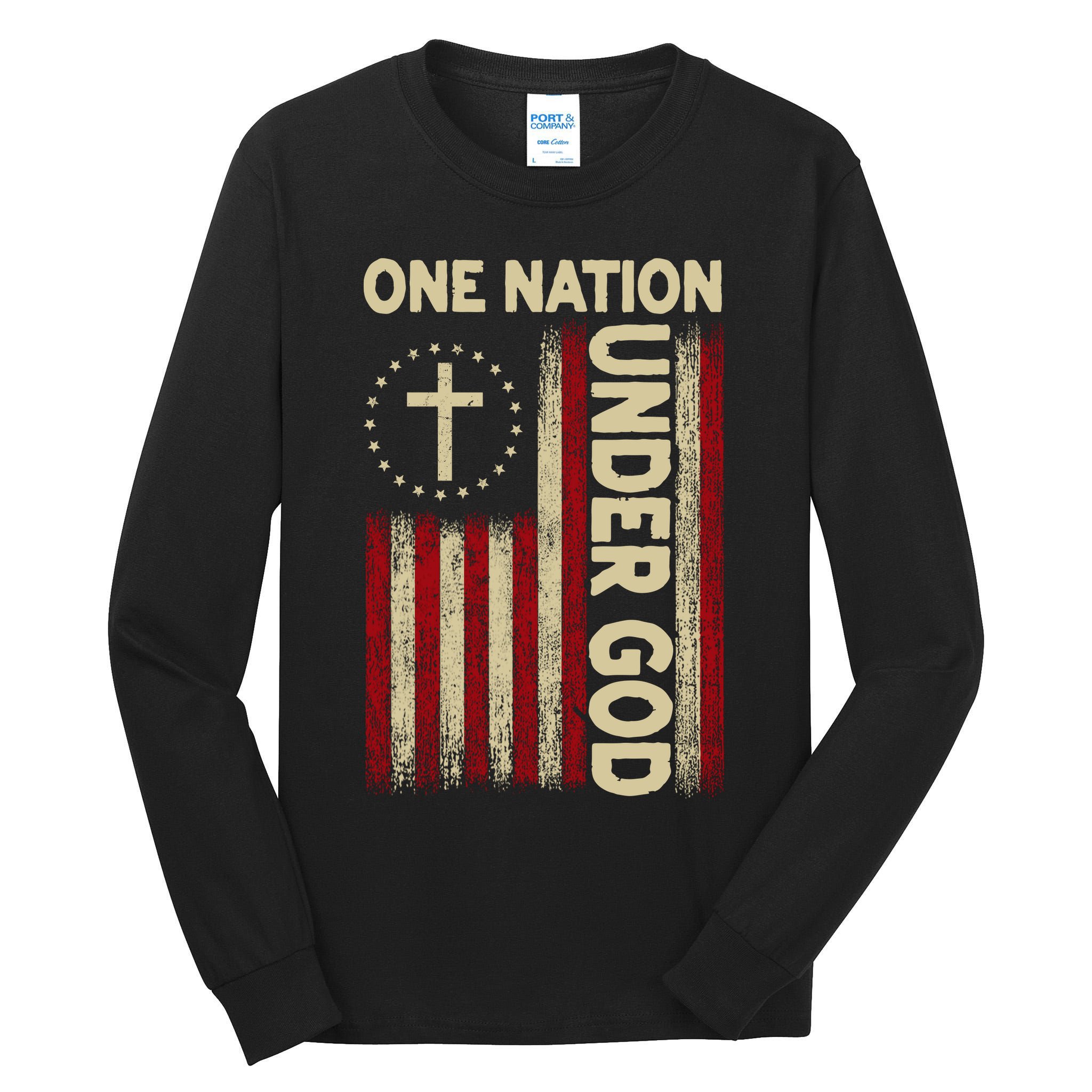 One Nation Under God Flag 4th Of July Patriotic Christian  Tall Long Sleeve T-Shirt