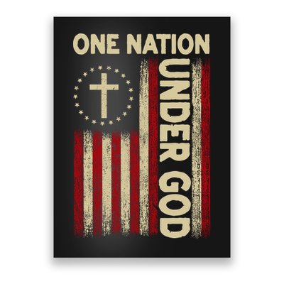 One Nation Under God Flag 4th Of July Patriotic Christian  Poster