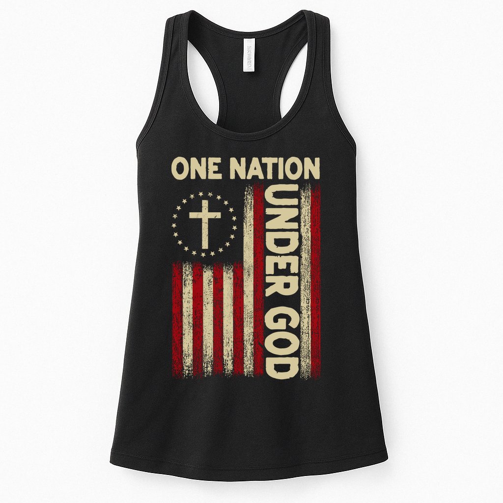 One Nation Under God Flag 4th Of July Patriotic Christian  Womens Tank Top