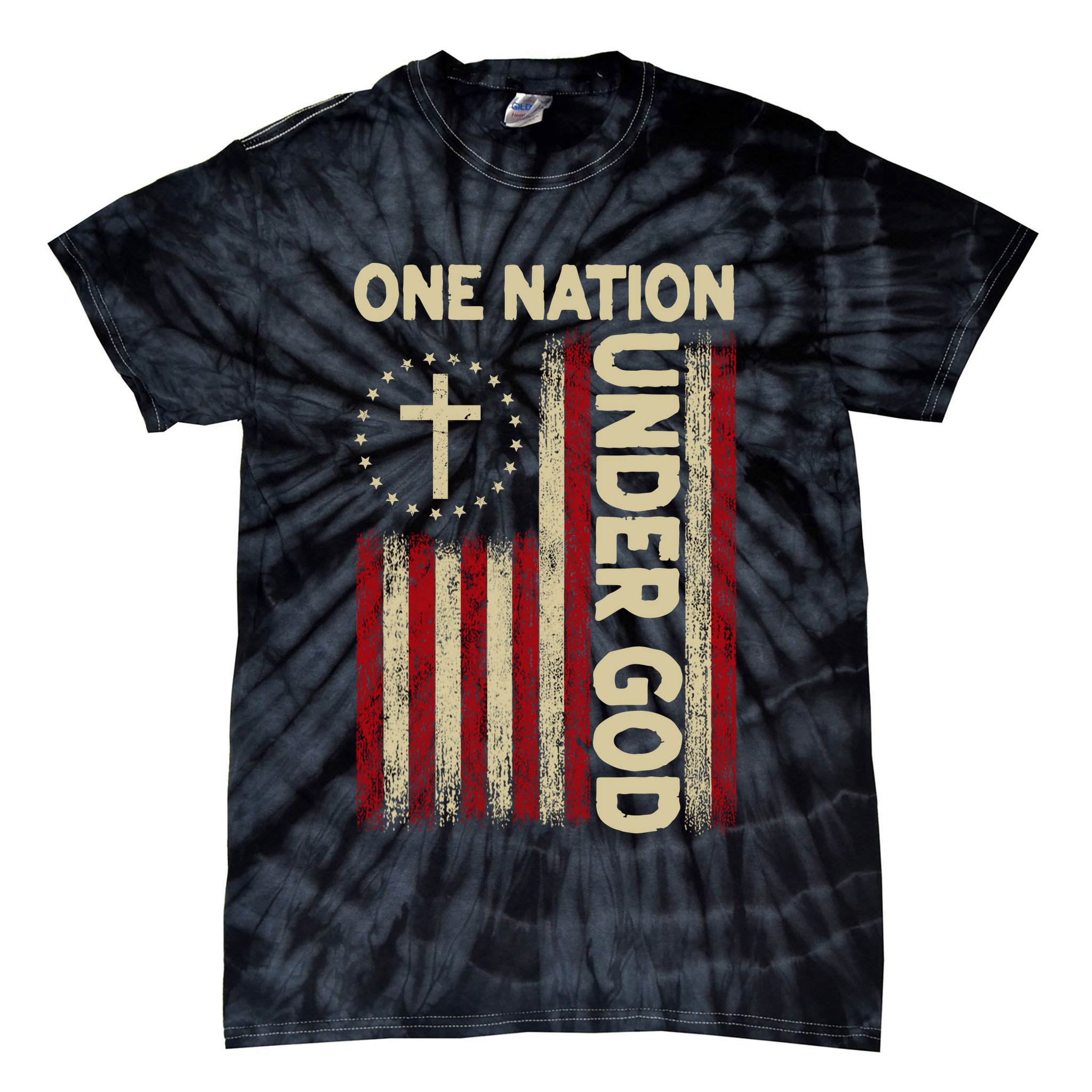 One Nation Under God Flag 4th Of July Patriotic Christian  Tie-Dye T-Shirt