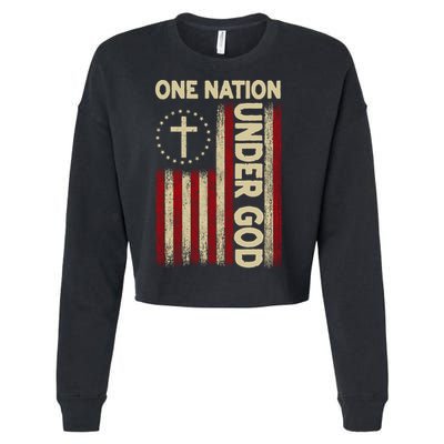 One Nation Under God Flag 4th Of July Patriotic Christian  Cropped Pullover Crew