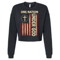 One Nation Under God Flag 4th Of July Patriotic Christian  Cropped Pullover Crew