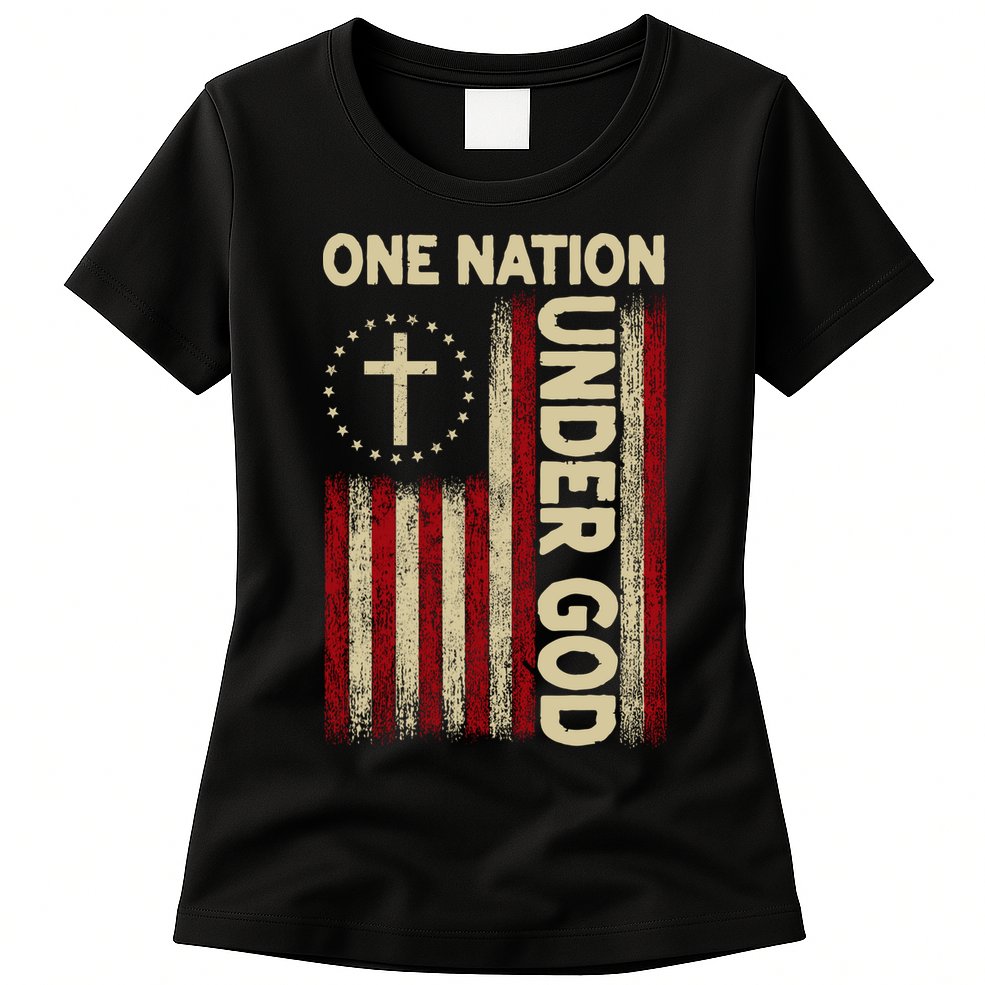 One Nation Under God Flag 4th Of July Patriotic Christian  Womens T-Shirt