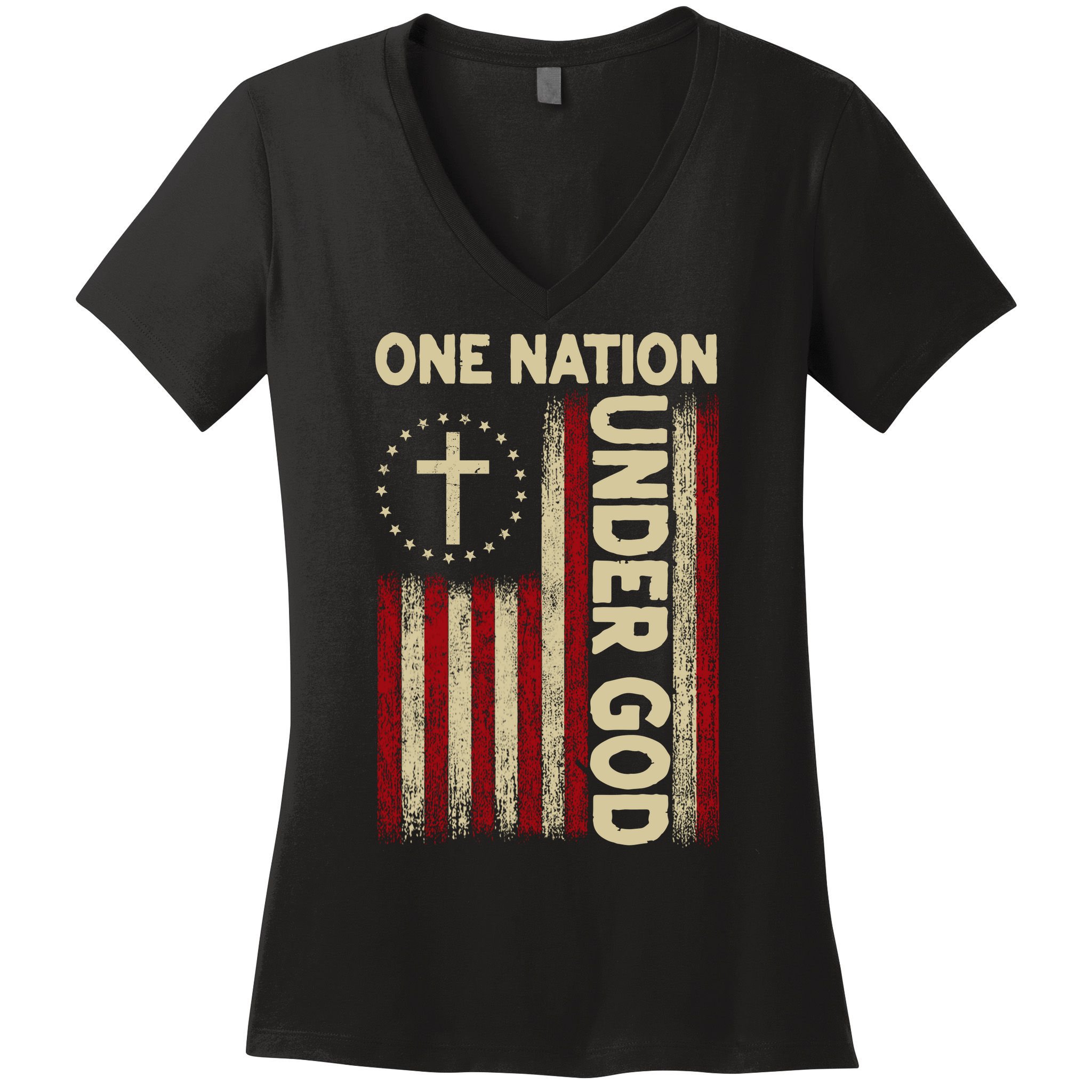 One Nation Under God Flag 4th Of July Patriotic Christian  Women's V-Neck T-Shirt