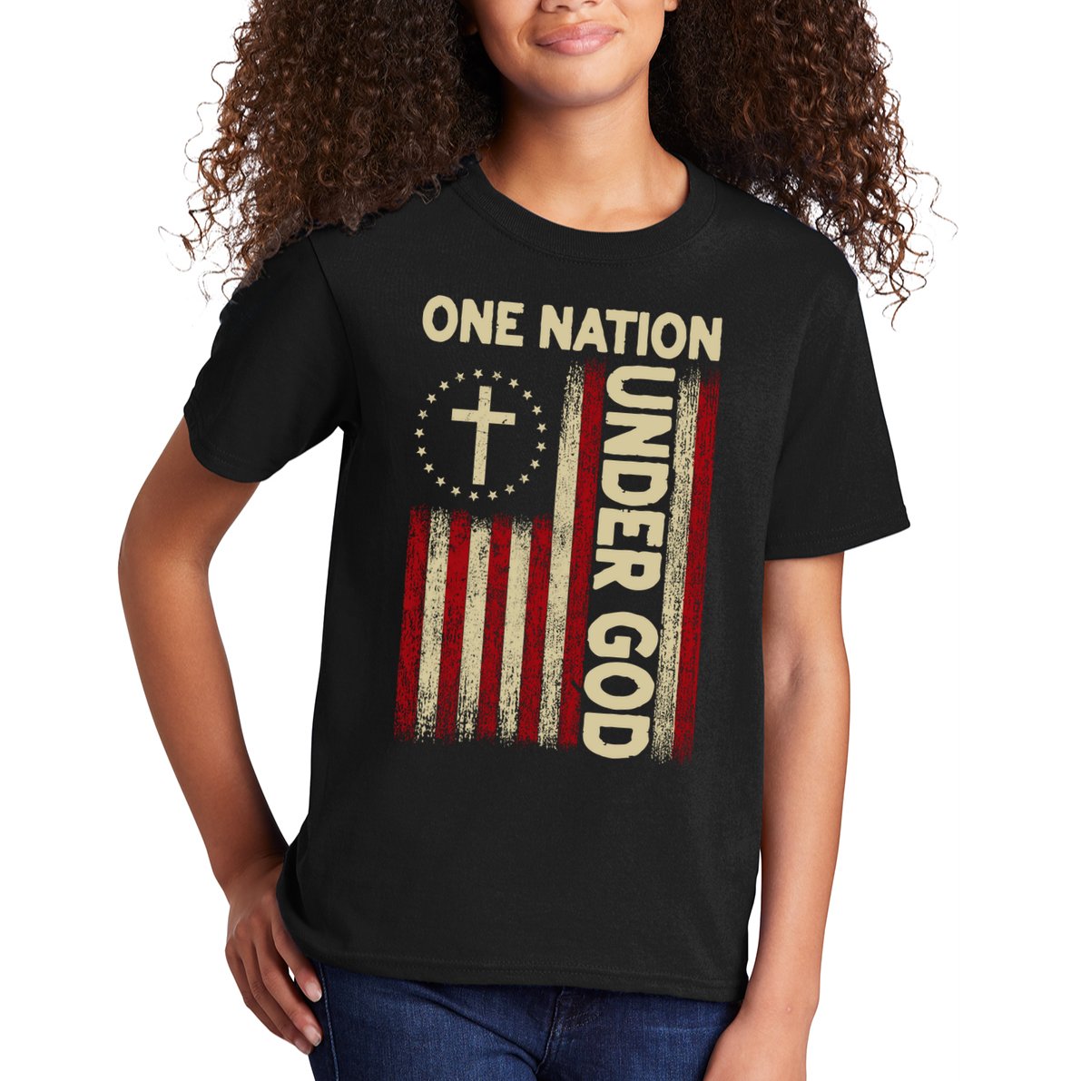 One Nation Under God Flag 4th Of July Patriotic Christian  Kids T-Shirt