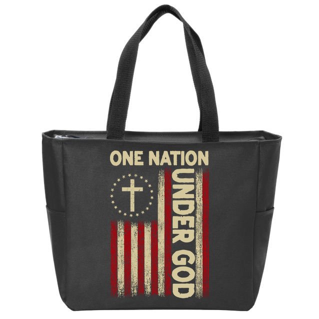 One Nation Under God Flag 4th Of July Patriotic Christian  Zip Tote Bag