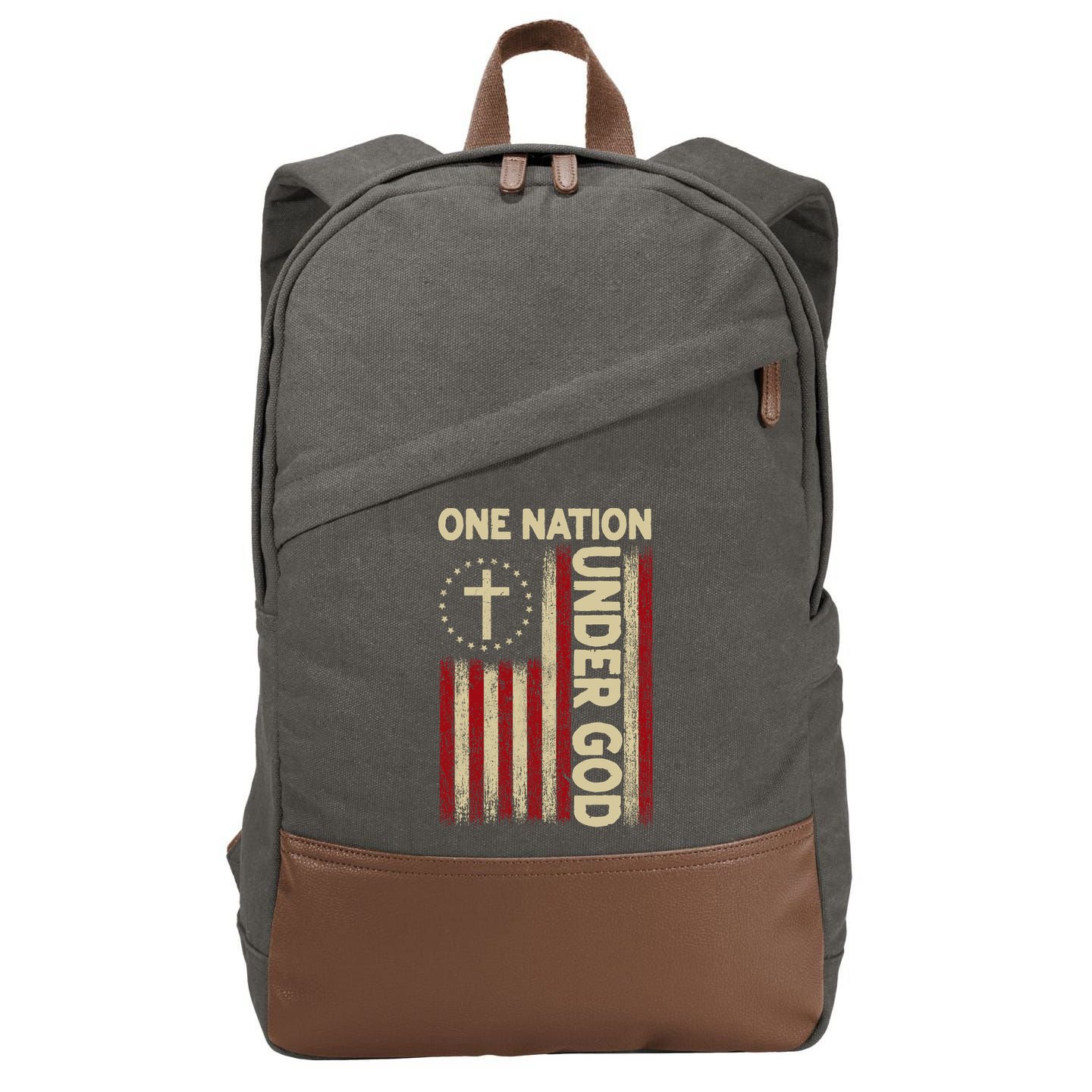 One Nation Under God Flag 4th Of July Patriotic Christian  Cotton Canvas Backpack