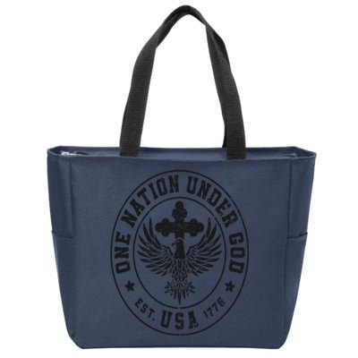 One Nation Under God USA Christian Cross Bald Eagle Graphic Zip Tote Bag