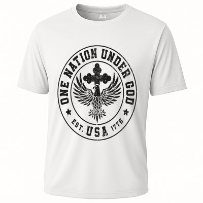 One Nation Under God USA Christian Cross Bald Eagle Graphic Performance Shirt