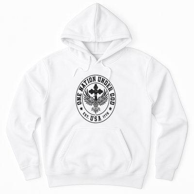 One Nation Under God USA Christian Cross Bald Eagle Graphic Hoodie