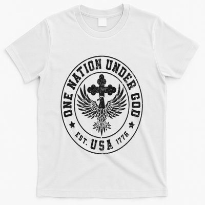 One Nation Under God USA Christian Cross Bald Eagle Graphic T-Shirt
