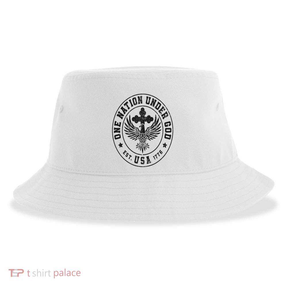 One Nation Under God USA Christian Cross Bald Eagle Graphic Sustainable Bucket Hat
