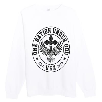 One Nation Under God USA Christian Cross Bald Eagle Graphic Premium Crewneck Sweatshirt