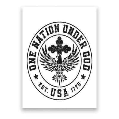 One Nation Under God USA Christian Cross Bald Eagle Graphic Poster