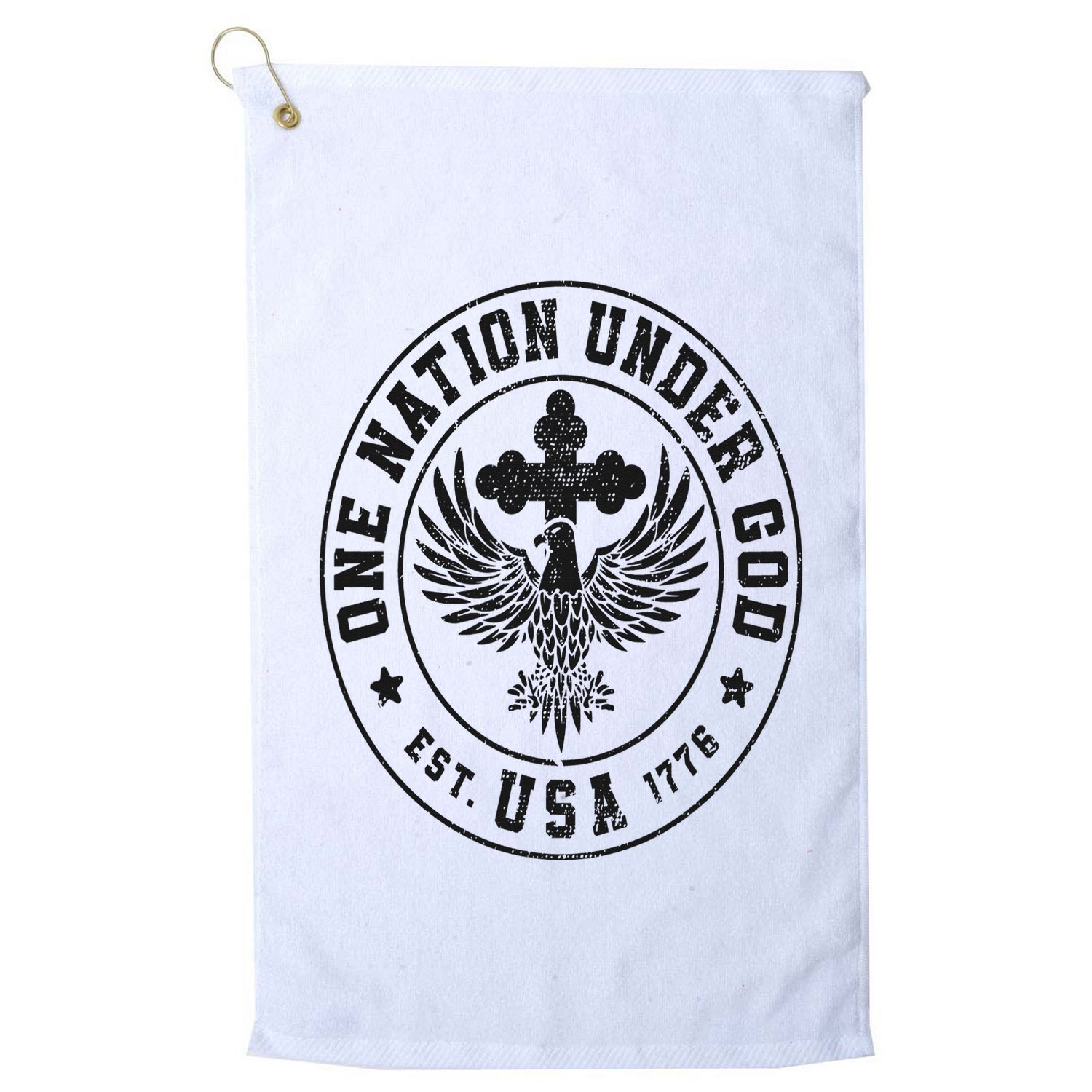 One Nation Under God USA Christian Cross Bald Eagle Graphic Golf Towel
