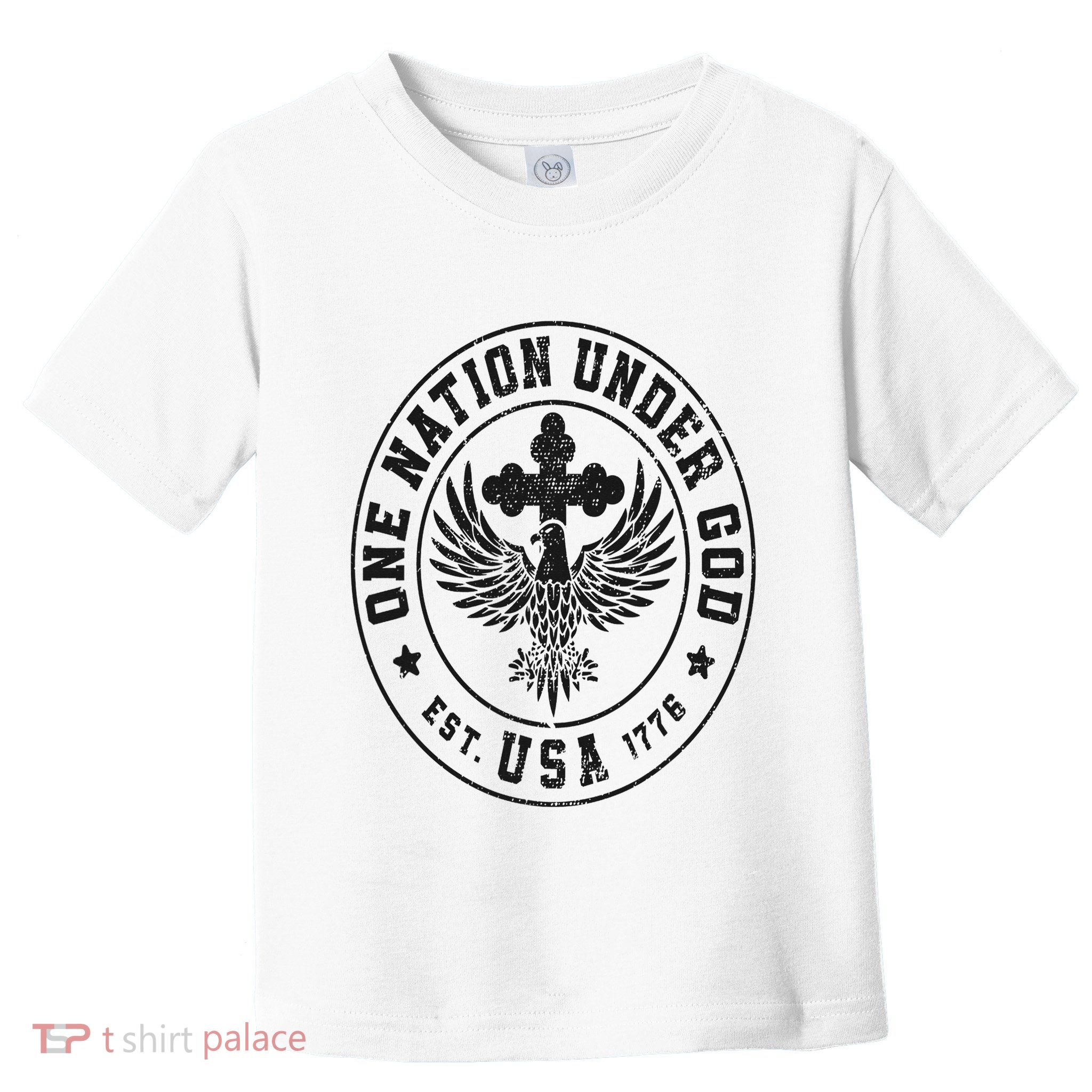 One Nation Under God USA Christian Cross Bald Eagle Graphic Toddler T-Shirt