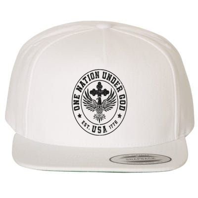 One Nation Under God USA Christian Cross Bald Eagle Graphic Wool Snapback Cap