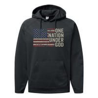 One Nation Under God Christian Usa Vintage American Flag Performance Fleece Hoodie