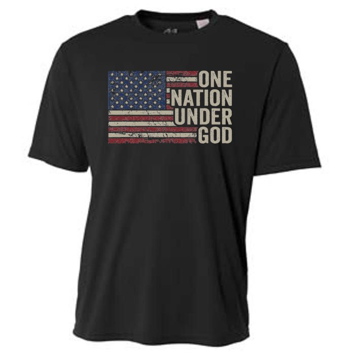 One Nation Under God Christian Usa Vintage American Flag Cooling Performance Crew T-Shirt