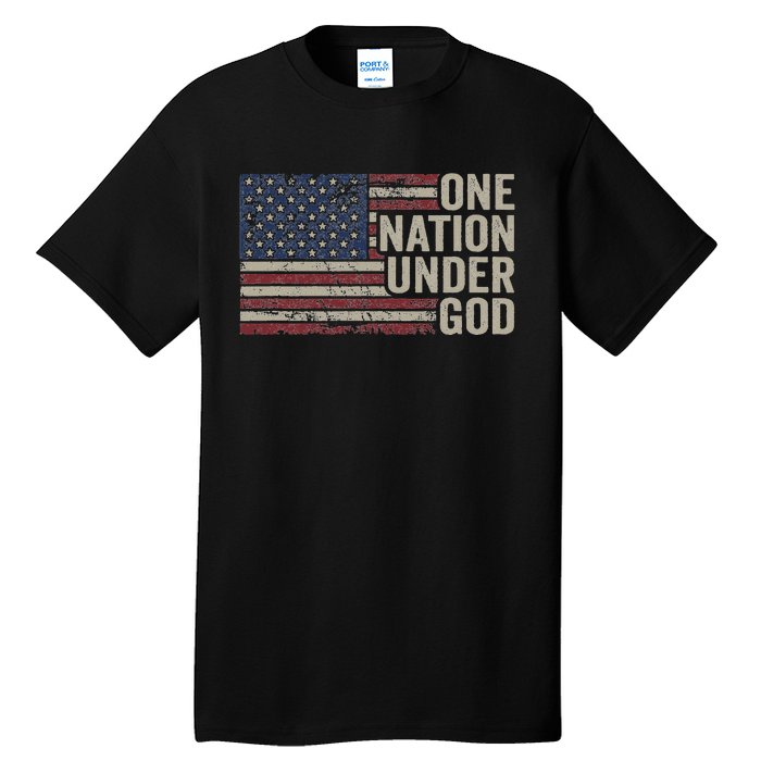 One Nation Under God Christian Usa Vintage American Flag Tall T-Shirt