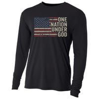 One Nation Under God Christian Usa Vintage American Flag Cooling Performance Long Sleeve Crew