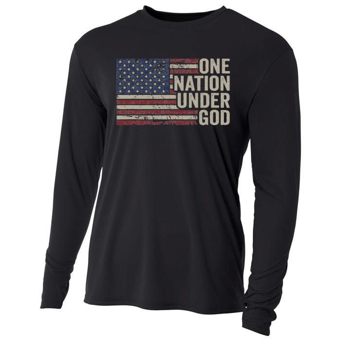 One Nation Under God Christian Usa Vintage American Flag Cooling Performance Long Sleeve Crew