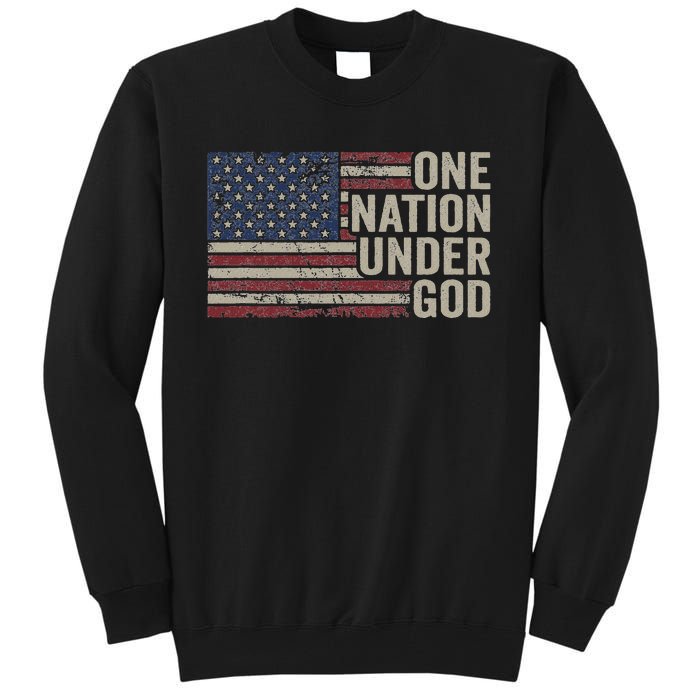 One Nation Under God Christian Usa Vintage American Flag Tall Sweatshirt