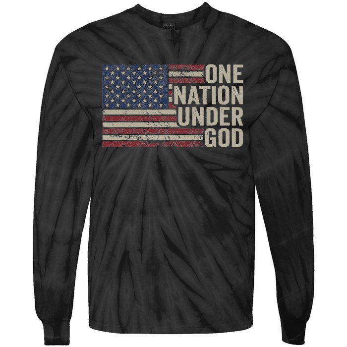 One Nation Under God Christian Usa Vintage American Flag Tie-Dye Long Sleeve Shirt