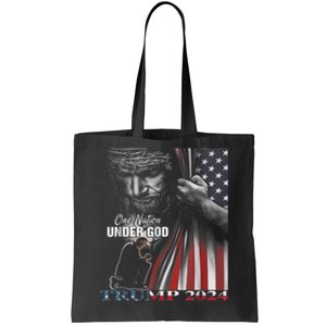 One Nation Under God Trump 2024 God American Flag Tote Bag