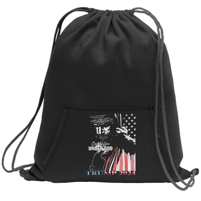 One Nation Under God Trump 2024 God American Flag Sweatshirt Cinch Pack Bag