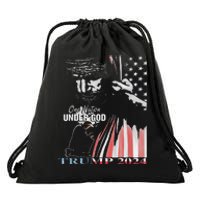 One Nation Under God Trump 2024 God American Flag Drawstring Bag