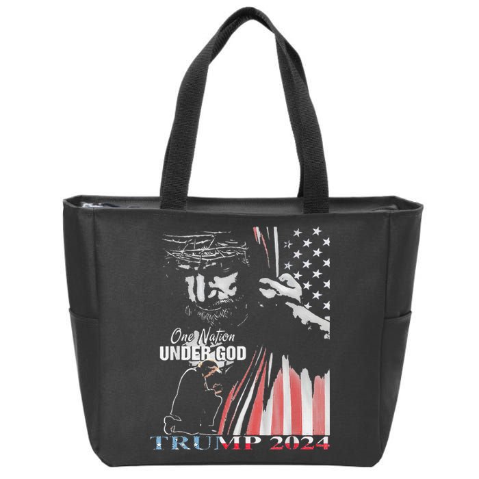 One Nation Under God Trump 2024 God American Flag Zip Tote Bag