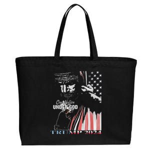 One Nation Under God Trump 2024 God American Flag Cotton Canvas Jumbo Tote