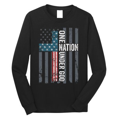 ONE NATION UNDER GOD USA Cross Flag Christian ON BACK Long Sleeve Shirt