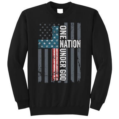 ONE NATION UNDER GOD USA Cross Flag Christian ON BACK Sweatshirt