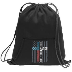 ONE NATION UNDER GOD USA Cross Flag Christian ON BACK Sweatshirt Cinch Pack Bag