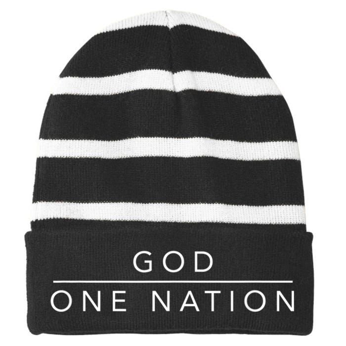 One Nation Under God Line Art Patriotic Christian Striped Beanie with Solid Band