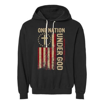 One Nation Under God Flag 4th Of July Patriotic Christian Garment-Dyed Fleece Hoodie
