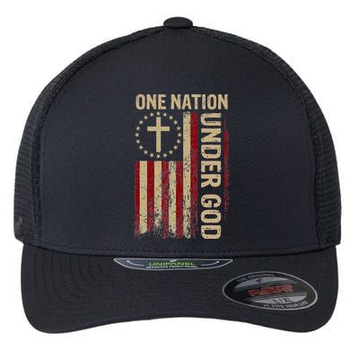 One Nation Under God Flag 4th Of July Patriotic Christian Flexfit Unipanel Trucker Cap