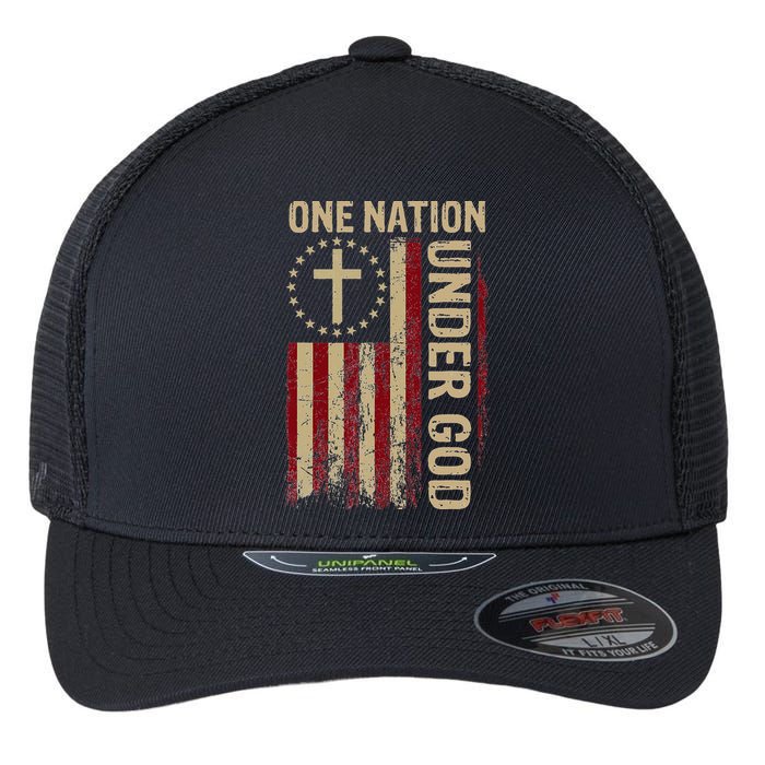 One Nation Under God Flag 4th Of July Patriotic Christian Flexfit Unipanel Trucker Cap