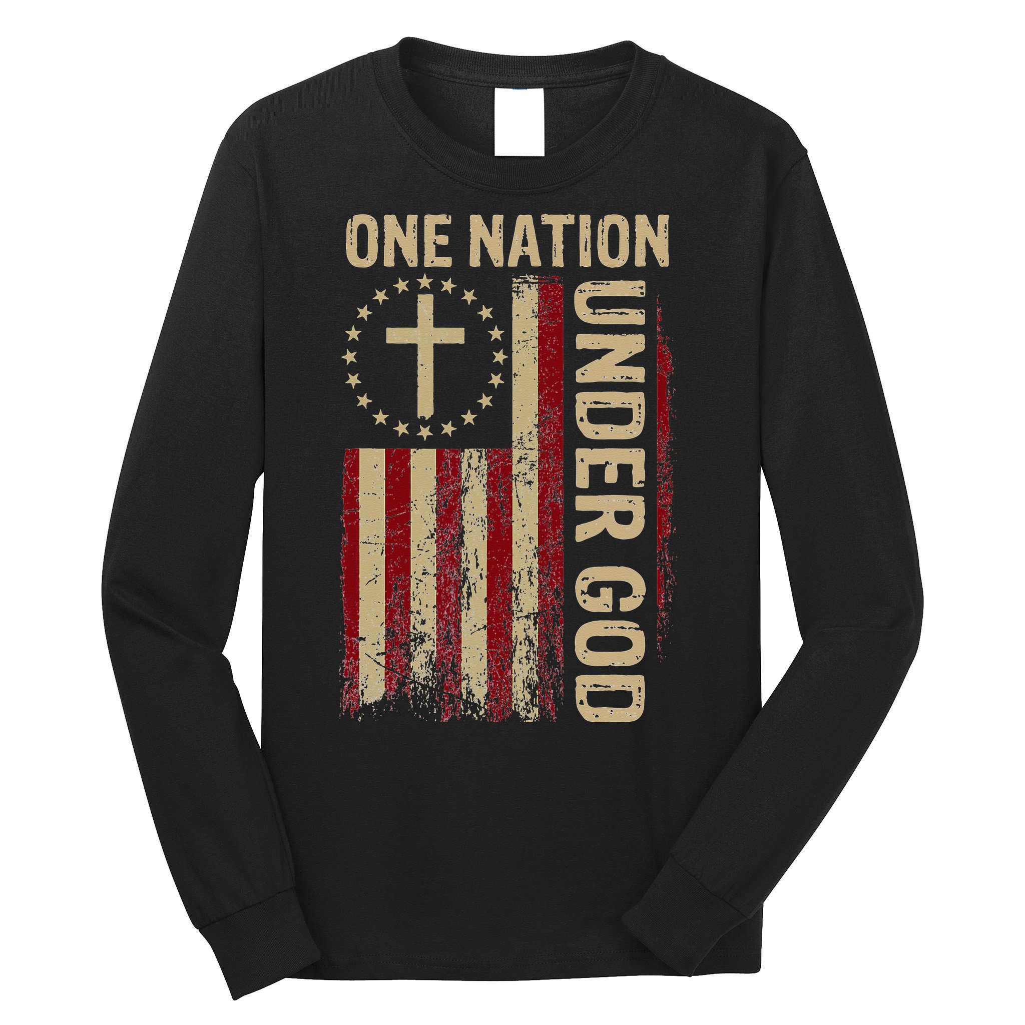 One Nation Under God Flag 4th Of July Patriotic Christian Long Sleeve Shirt