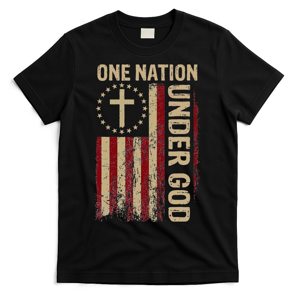 One Nation Under God Flag 4th Of July Patriotic Christian T-Shirt