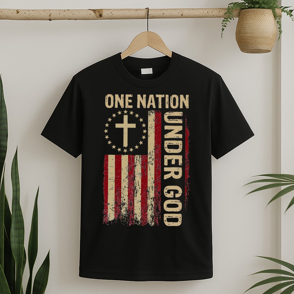 One Nation Under God Flag 4th Of July Patriotic Christian T-Shirt