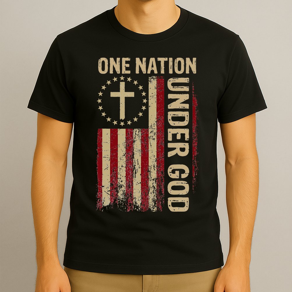 One Nation Under God Flag 4th Of July Patriotic Christian T-Shirt