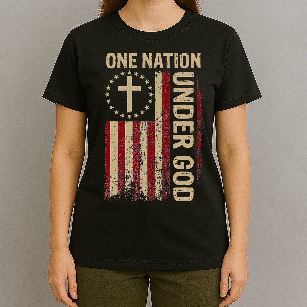 One Nation Under God Flag 4th Of July Patriotic Christian T-Shirt