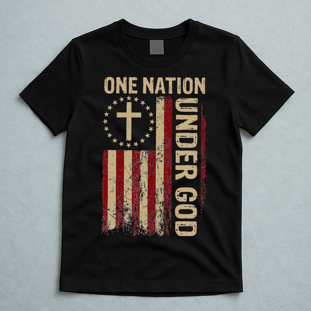 One Nation Under God Flag 4th Of July Patriotic Christian T-Shirt