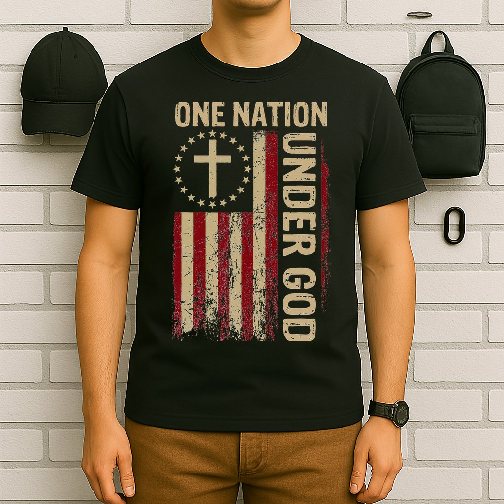 One Nation Under God Flag 4th Of July Patriotic Christian T-Shirt