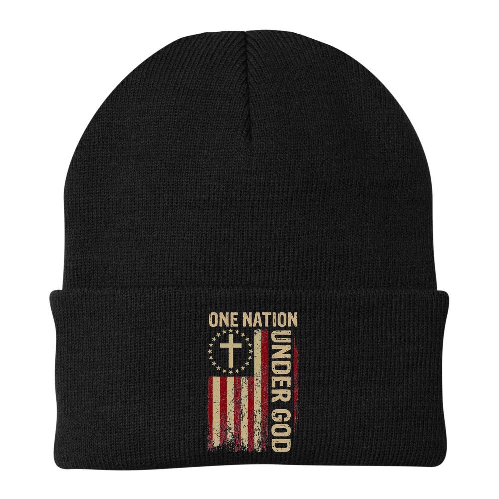 One Nation Under God Flag 4th Of July Patriotic Christian Beanie