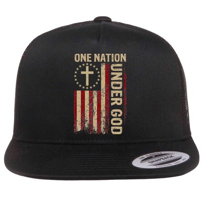 One Nation Under God Flag 4th Of July Patriotic Christian Flatbill Hat