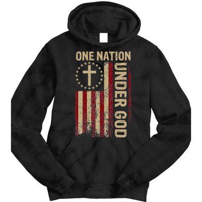 One Nation Under God Flag 4th Of July Patriotic Christian Tie Dye Hoodie